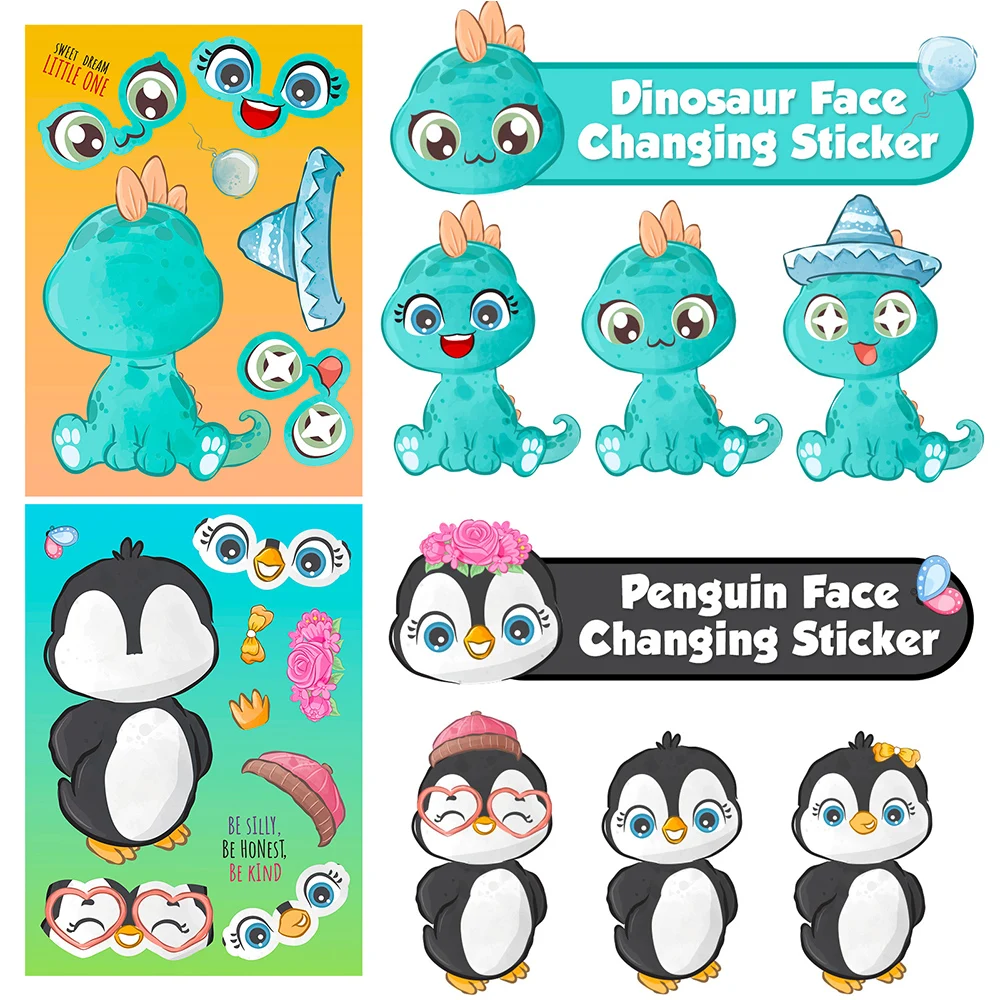 6/12sheets Kawaii Animal Puzzle Stickers Make a Face Penguins Decal Laptop Luggage Diary Waterproof Educational Sticker for Kids