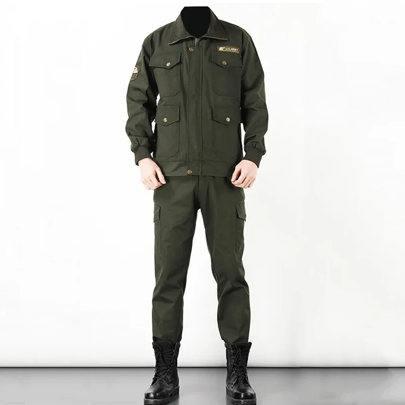 New Outdoor Labor Insurance Clothing Cotton Spring And Autumn Men\'s Work Clothes Wear-resistant Welder Jacket Pants Suit