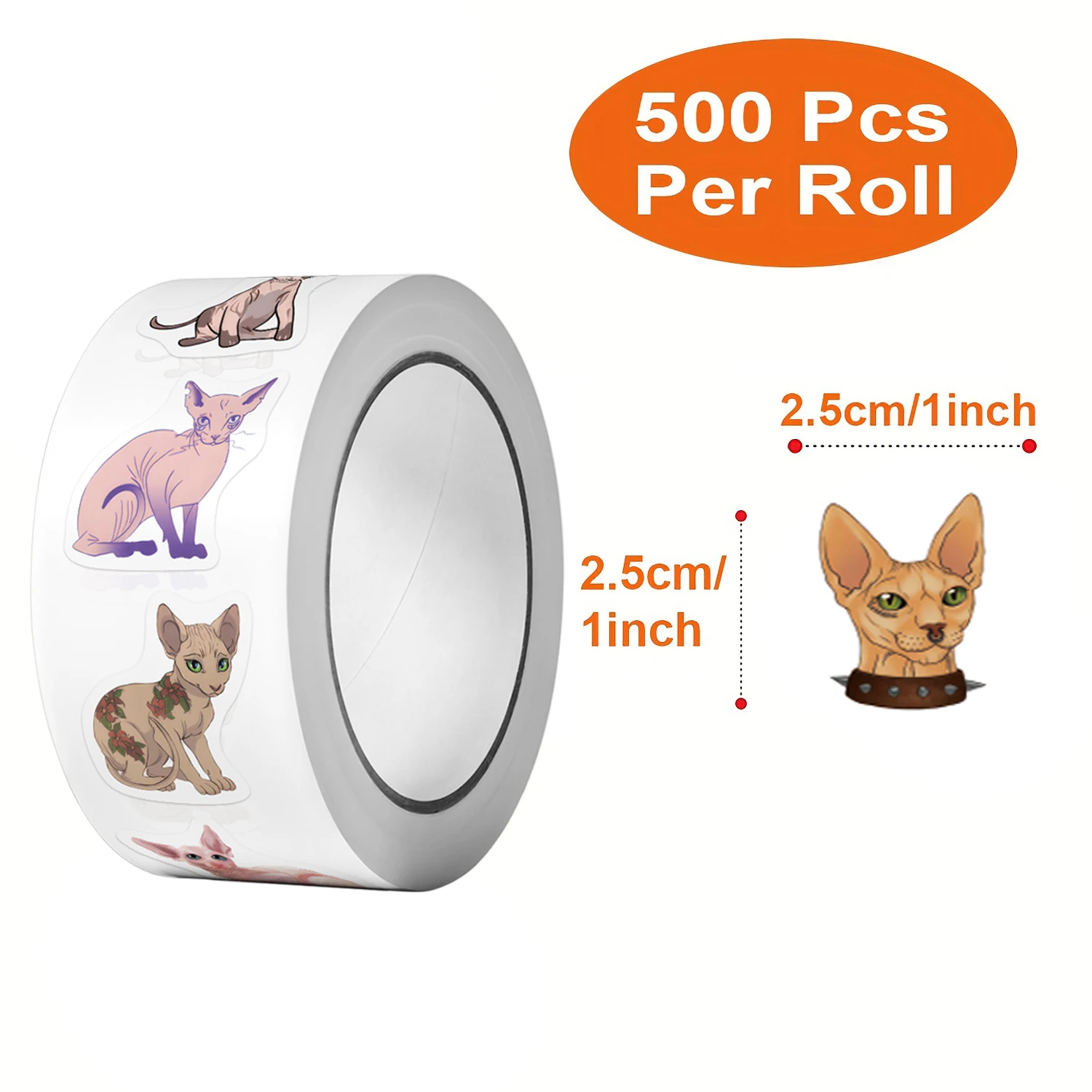 500Pcs/Roll Heterotypic Sphinx Cats Stickers 2.5cm/1.0\'\' 10 Designs DlY Decoration Learning Rewards Scrapbook Labels, Adorn Gift