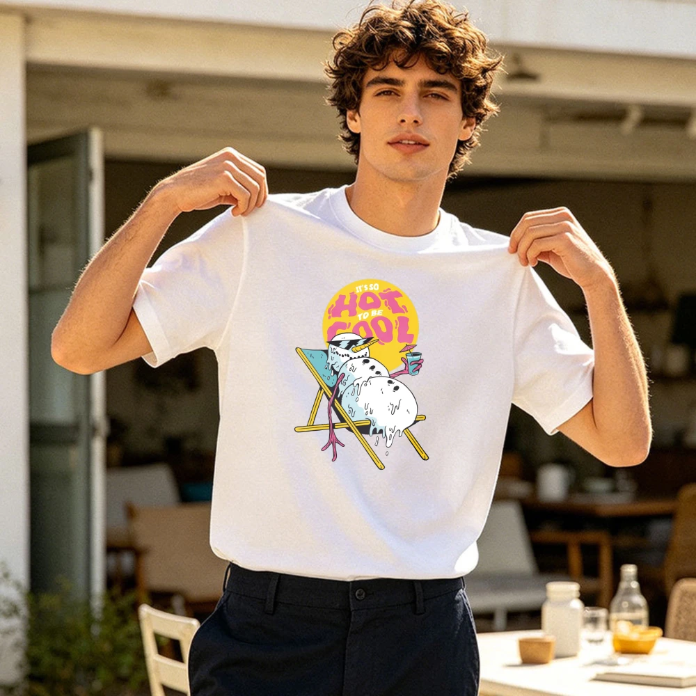 It’s So Hot To Be Cool Melting Snowman Beach Chair Men Summer Cotton T Shirt Funny Summer Creature Casual Holiday Wear Tee