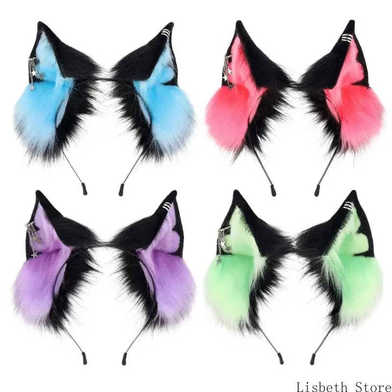 

124A Handmade Faux Furry Animal Ear Hairband Plush Cosplays Hair Accessory For Women Girls Costume Party