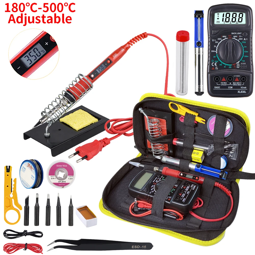 JCD Soldering Iron Kit With Digital Multimeter LCD Adjustable Temperature 220V 80W Welding tools Ceramic Heater Soldering Tips