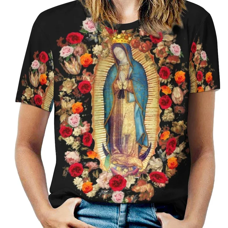 summer Women Virgin Mary of Guadalupe Funny Tops Female Oversized T-Shirts 3d Clothing Harajuku Streetwear Short Sleeve