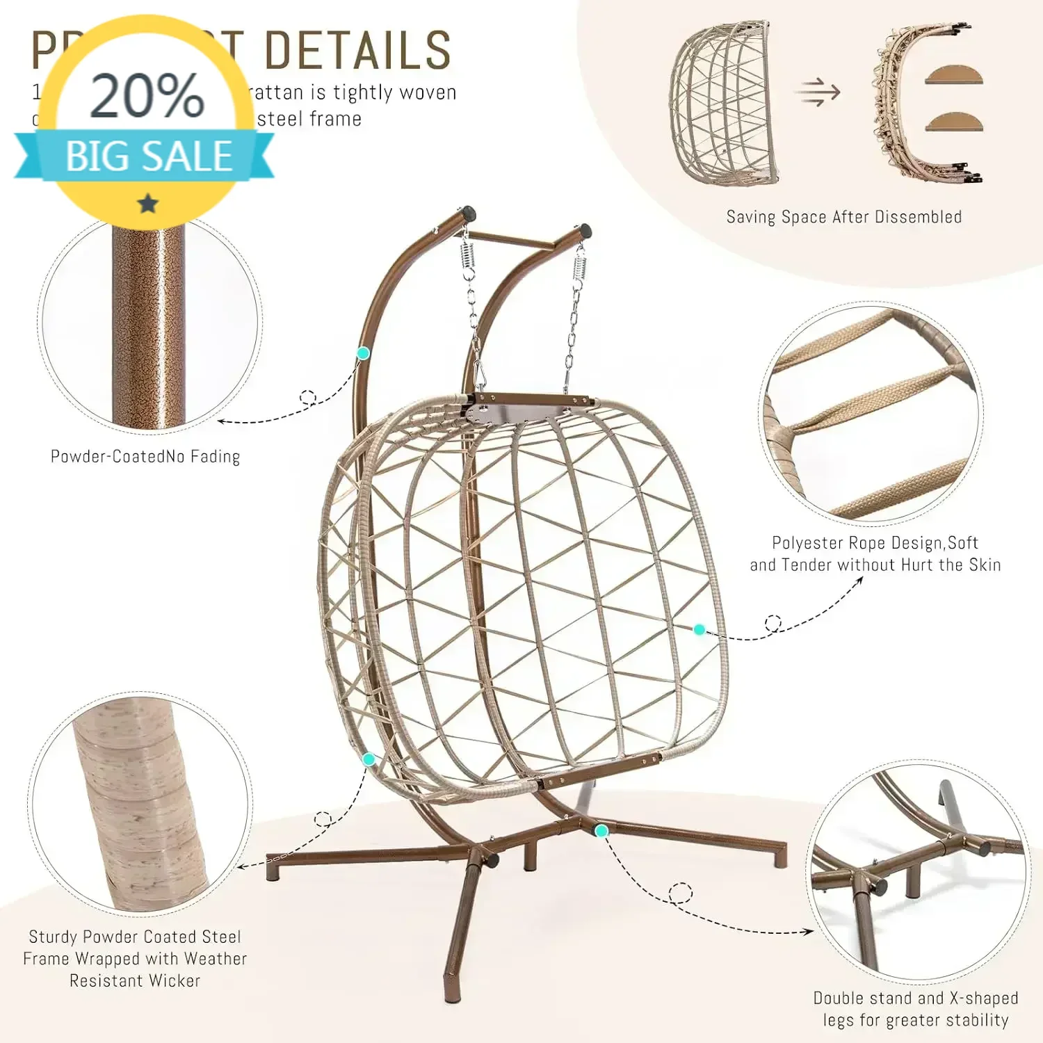 

Бестселлер: Роскошное двухместное подвесное кресло-кокон из ротанга с подставкой, плетеное кресло-гамак из ротанга для двоих.