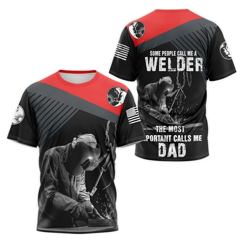 

Summer Men's T Shirt Fashion Welder Uniform Casual O-neck Short Sleeve Tops Hip Hop Trend Harajuku Working Clothes Funny 3D Tees