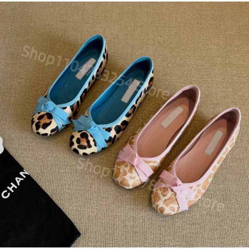 

Leopard Women Loafers Shoes Fashion Flats Sandals Bow Dress Woman Heels Shoes 2025 Designer Brand Elegant Lolita Mujer Zapatos