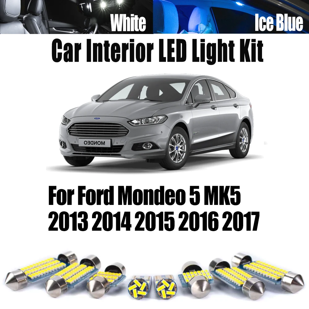 

7 шт. Canbus для Ford Mondeo 5 MK5 2013 2014 2015 2016 2017 автомобильные лампы светодиодные внутренние лампы с картой купола для чтения косметического зеркала комплект освещения багажника