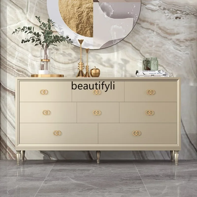 

Cy American Light Luxury Solid Wood Sideboard Modern Simple Storage Chest of Drawers Living Room Decoration Entry Door Hall Cabi