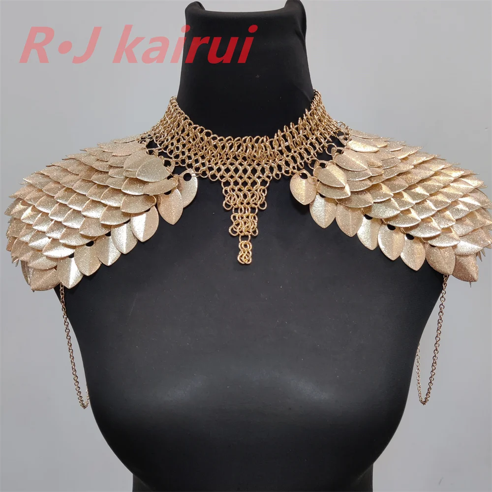 Neue Mode Metall Meerjungfrau Fischschuppen Hals Schulter Ketten Schichten Kettenhemd Drachen Skala Schulter Schmuck 3 Farben – Detail 11