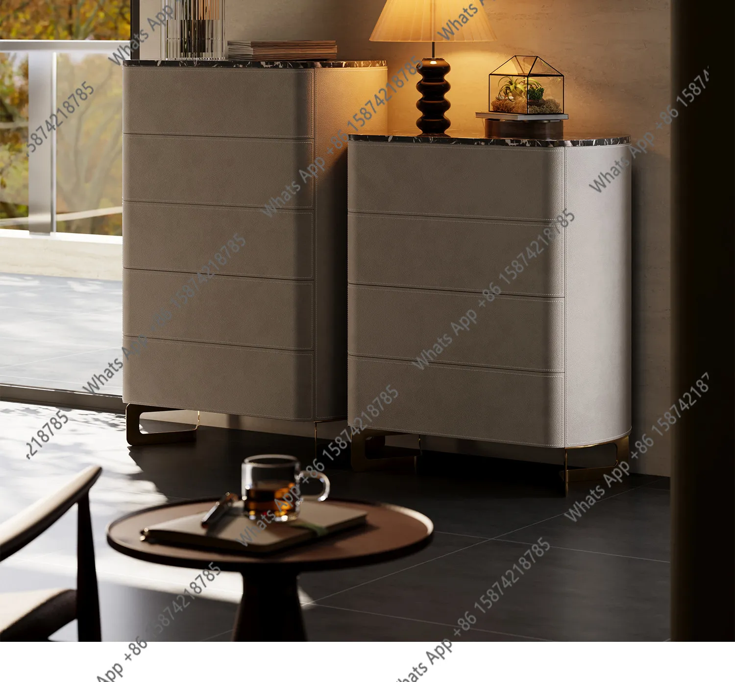 

Bedroom villa haute couture light luxury high-end luxury stone chest storage cabinet designer new marble against the wall