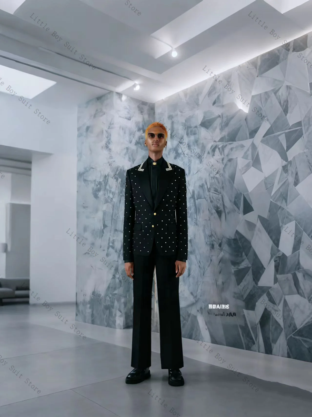 

Crystals Black Men Suit Set 2 Pieces Jacket Blazer+Cotton Pants Trousers Wedding Tuxedo Formal Office Party Coat Customized