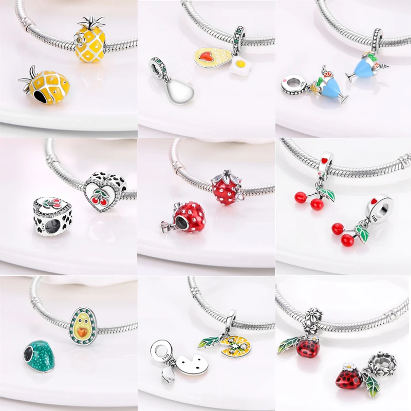 Fruits Charms Fit Pandora Original Bracelet 925 Sterling Silver Avocado Cherry Strawberry Lemon Charms DIY Jewelry Making Gift