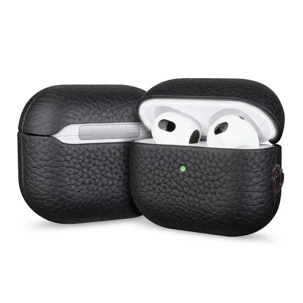 Hochwertige Business-Bluetooth-Kopfhörerhülle für Apple AirPods/2/3/4/5 Pro3/2 Retro Echtleder Litschi-Textur Schutzhülle