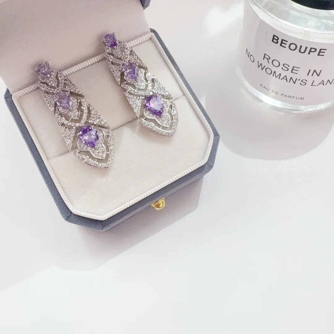 Vintage Long Dangle CZ Earrings Women Multi Color Created Gemstone Micro Pave Statement Wedding Banquet Earrings
