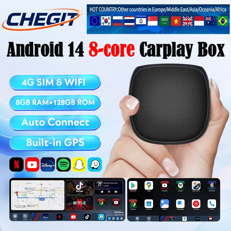 

Android 14 8-ядерный CarPlay AI Box беспроводной адаптер CarPlay Android Auto поддерживает карты 4GLTE Plug & Play для Youtube Nexflit