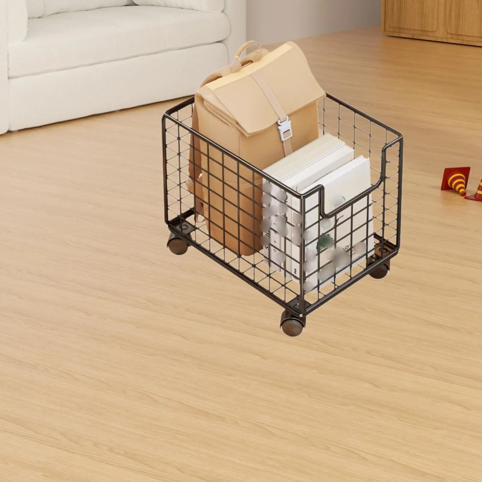 Iron Under Desk Organizer Basket with Wheels Rolling File Cabinet for Office Drawer Supplies