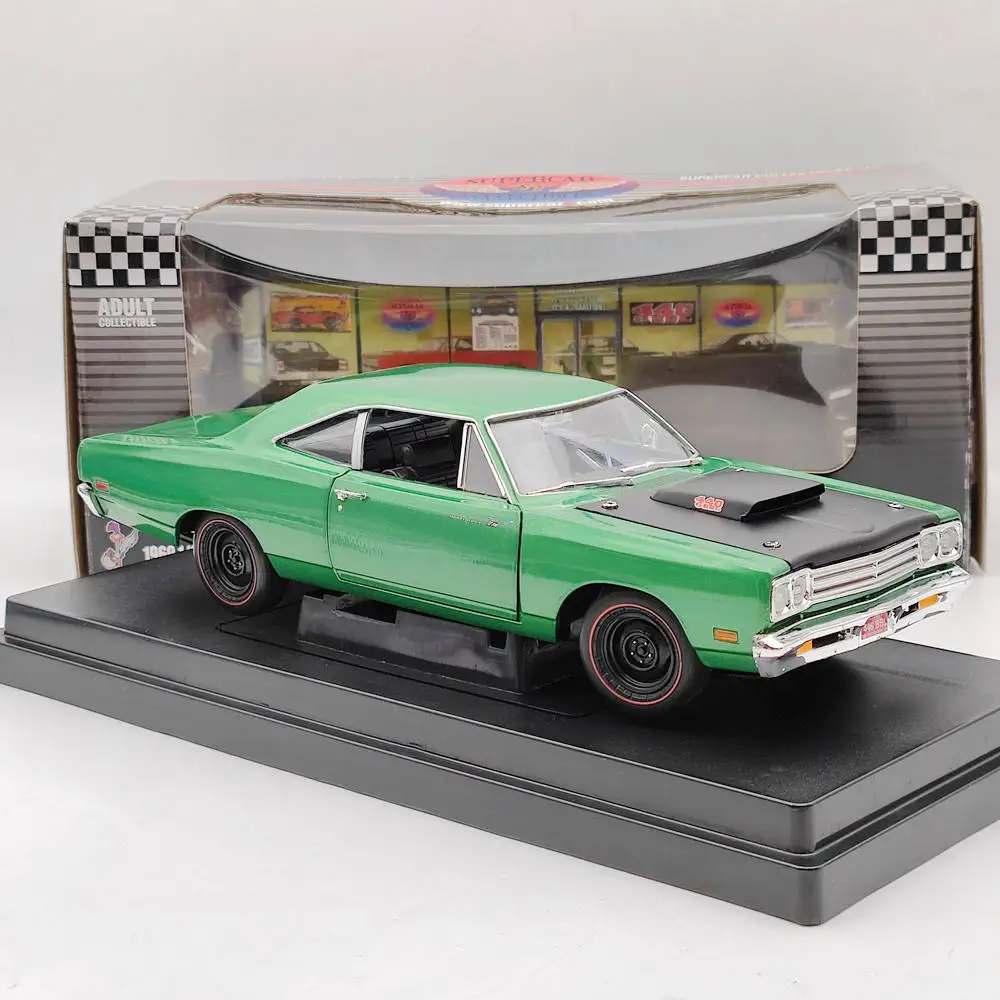 1:18 SUPERCAR Plymouth Roadrunner 1969 1/2 440 6BBL GreenDiecast модель автомобиля Ограниченная серия Коллекция авто игрушки