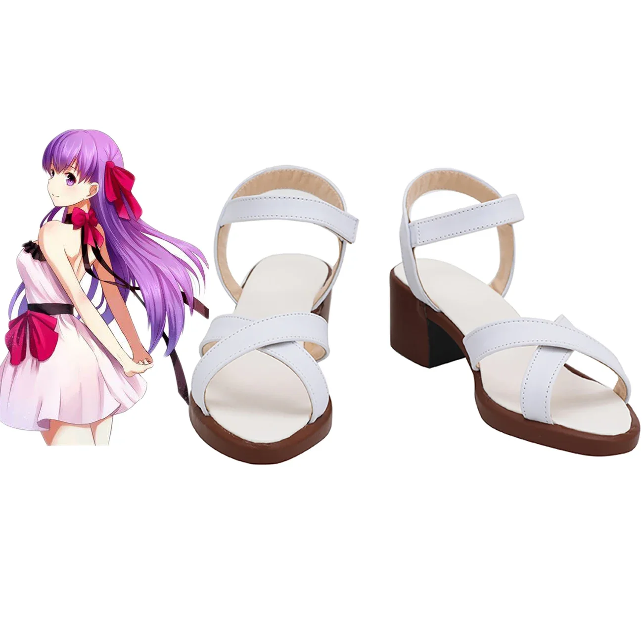 

Fate Stay Night Sakura Matou Cosplay Sandals White Shoes Custom Made Any Size