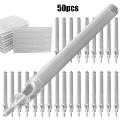 Puntas largas de plástico desechables para tatuaje, tubo de boquilla para máquina de tatuaje, suministro de agujas, color blanco, 50 Uds