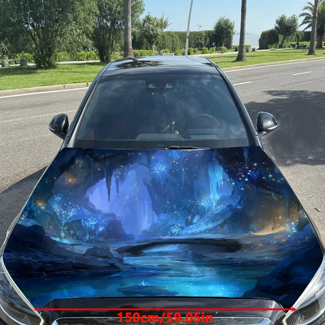 Blue - Purple Star River Print car hood stickers, waterproof self-adhesive, scratch resistant, easy to stick, durable car PVC st