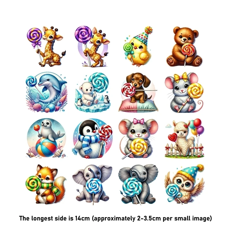 14CM 만화 귀여운 동물 세트 장난감 인형 옷에 대 한 열 전송 스티커에 철 Pinted 비닐 열 빨 티셔츠 데 카