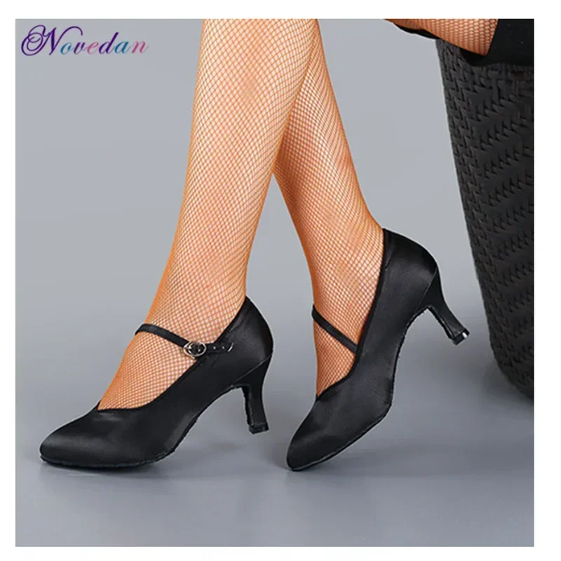 Women Ballroom Dance Standard Shoes Satin High Heel Ladies Girls Closed Toe Party Modern Quickstep Waltz Salsa Latin Dance Shoes