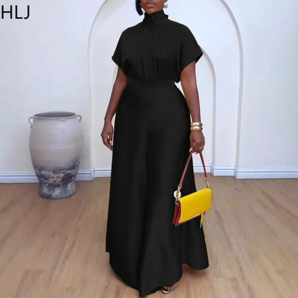 

HLJ Fashion Satin Bandage Wide Leg Pants Two Piece Sets Women O Neck Sleeveless Slim Top And Pants Outfits Elegant OL Clothing