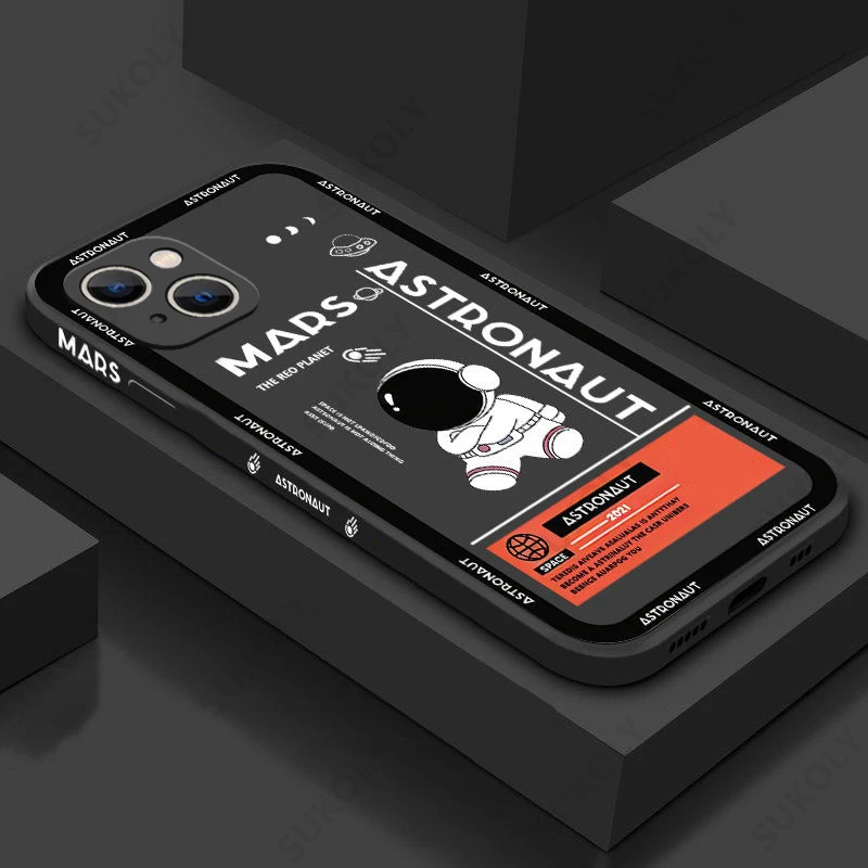 Case For iPhone 16 15 Pro Max Plus 14 13 12 Pro Max 14 15 Pro 11 XS X XR 7 8 ShockProof Silicone Mars Astronaut Soft Phone Cover