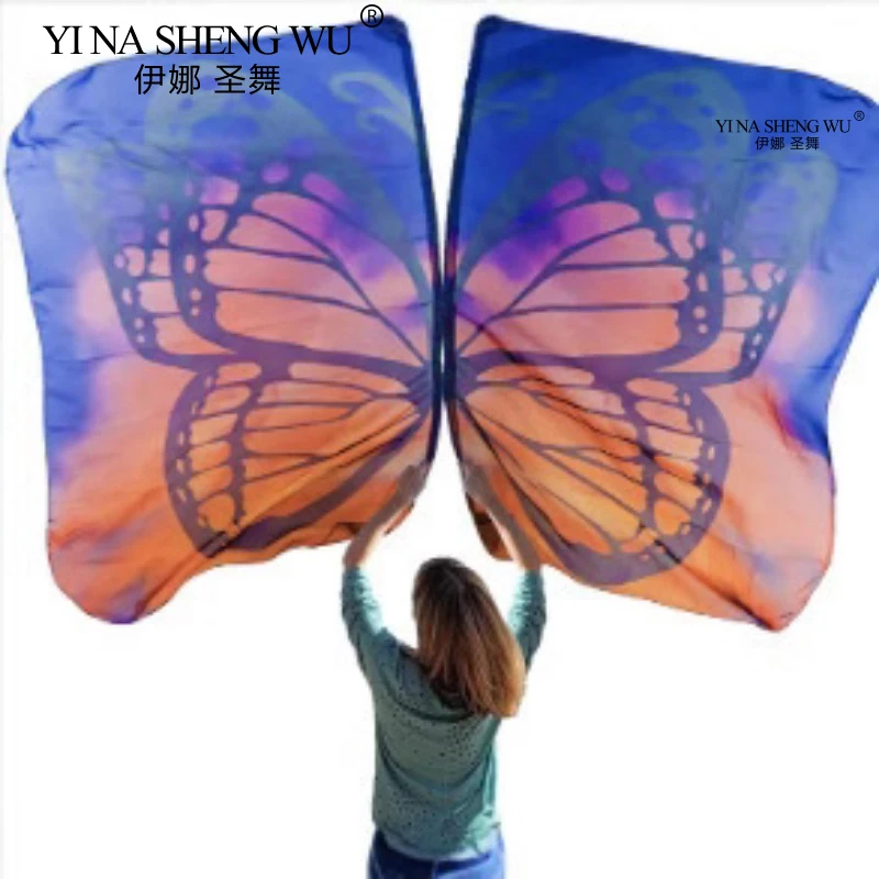 Belly Dance Props Colorful Butterfly Flag Telescopic Stick Lightweight Scalable Rods Dance Party Performance Accessories