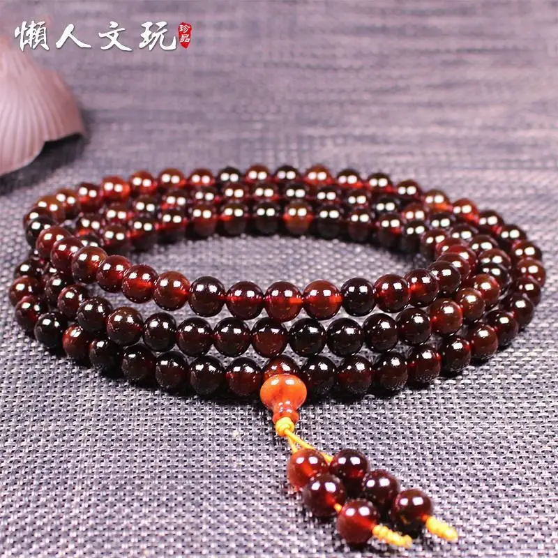 

Full Blood Wine Red Round Bead Bracelet Mountain 108 Unisex Buddhist Beads Cultural P