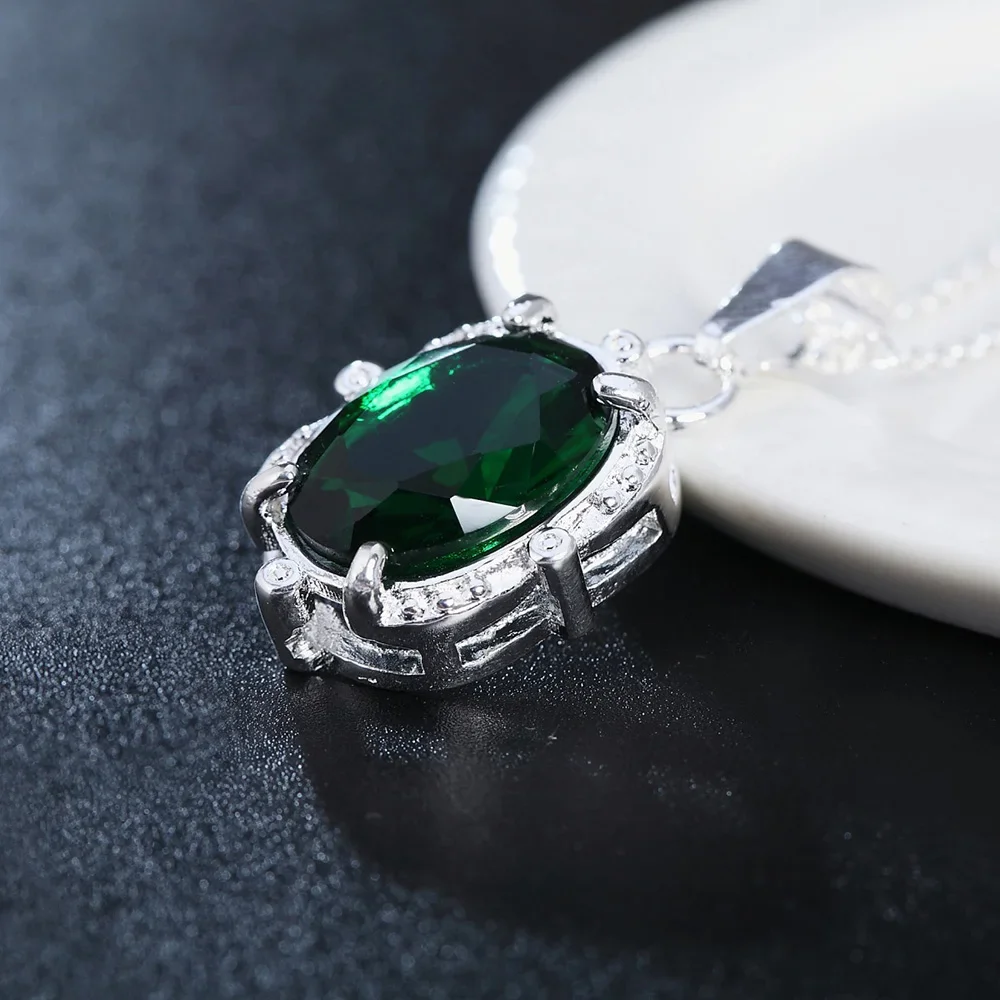 New 925 Sterling silver Necklace for Women Green Shiny crystal Pendant diamond chain High Quality Fashion Jewelry Gift