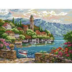 Seaside Clock Tower DIY Scenery Pattern Cross Stitch Kit 14CT 16CT 11CT Canvas Printed Fabric Embroidery Needlework Home Decor