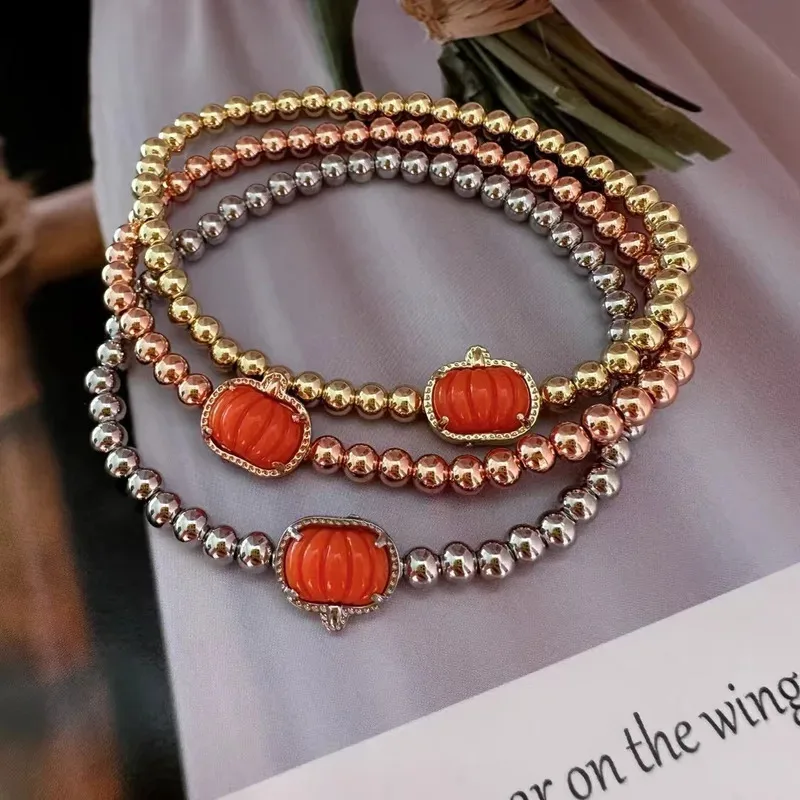 

YISON Halloween Series Orange Pumpkin Spooky Mood Stretch Bracelet/Neckalce/Stud Earrings Fashion Jewelry Unique Party Gifts