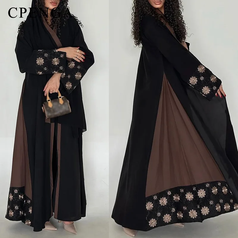 

Eid Luxury Dubai Abaya Dress Summer Daisy Embroidery Muslim Women Longline Cardigan Islamic Vacation Outfit Moroccan Caftan Robe