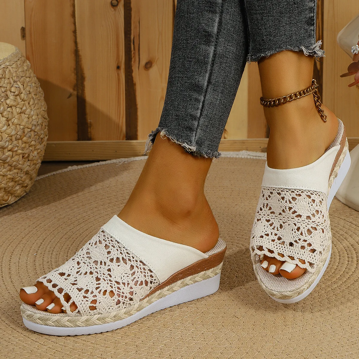 

Женские летние новые модные удобные сандалии на толстом каблуке, с открытым носком, дышащие, с сетчатым верхом, на высоком каблуке-танкетке