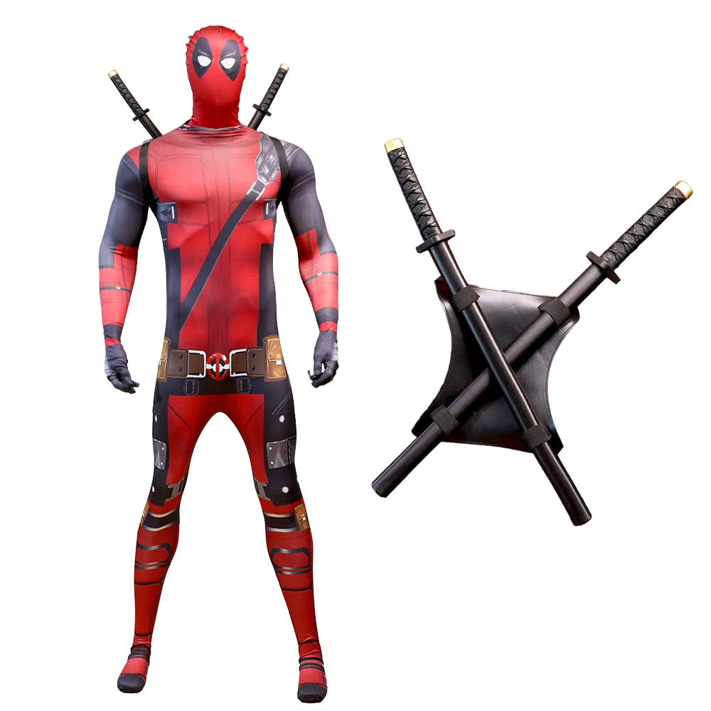 Deadpool vs Wolverine Boys Superhero Cosplay Spandex Suits with Accessories Swords Claws Children Birthday Gift Toy Role Play view 2