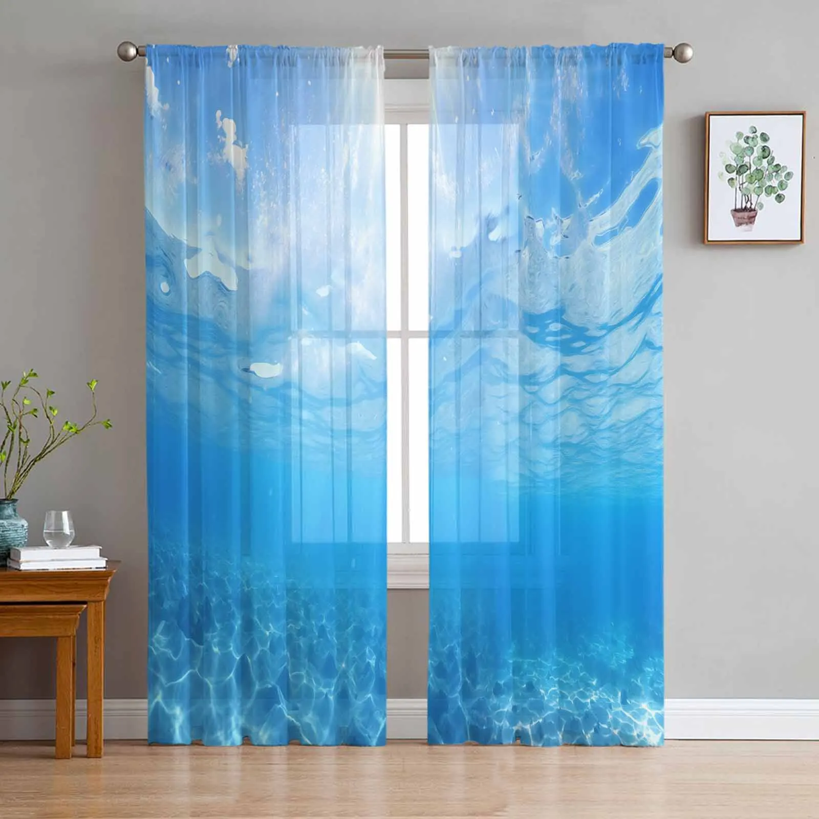 

Ocean Summer Sunshine Seawater Sheer Curtains for Living Room Decoration Window Curtains Kitchen Tulle Voile Organza Curtains