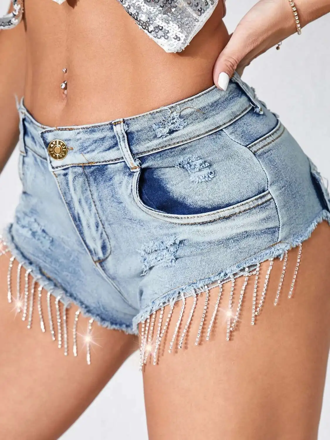 

Новые женские сексуальные ультракороткие джинсы с кисточками и высокой талией, джинсовые шорты, однотонные, Pure Desire, очаровательные, элегантные, тонкие PHNR