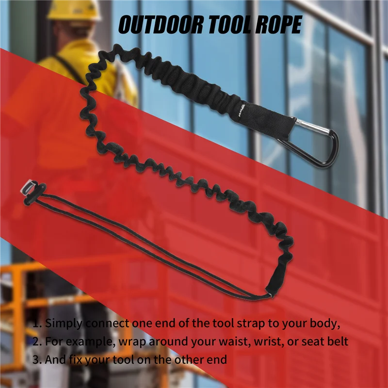 

YHOLI-6 Pieces Tool Lanyard,Outdoor Tool Rope,High-Altitude Fall Prevention Safety Rope,Retractable Elastic Tool Rope,Black