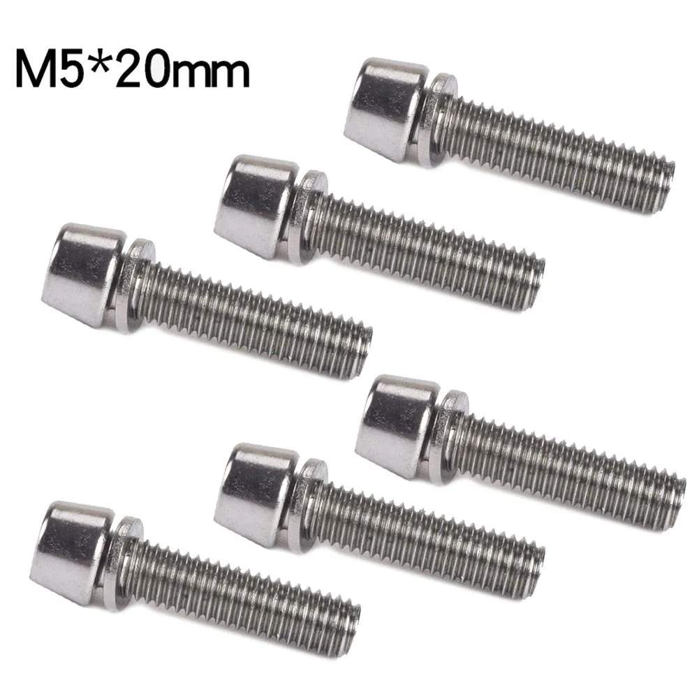 6PCS Ti Bolts M5x20mm M6x20mm Conical Head Srews With Washer For Bicycle Stems Ultralight Stem Fixing Screws