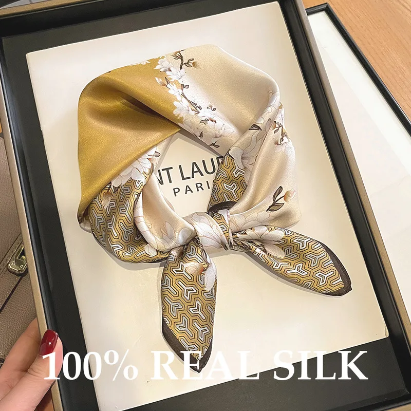

100% натуральный шелковый квадратный платок для женщин, повязка для волос, высококачественная бандана, шарф, женский шейный платок, головной платок, шаль, накидка