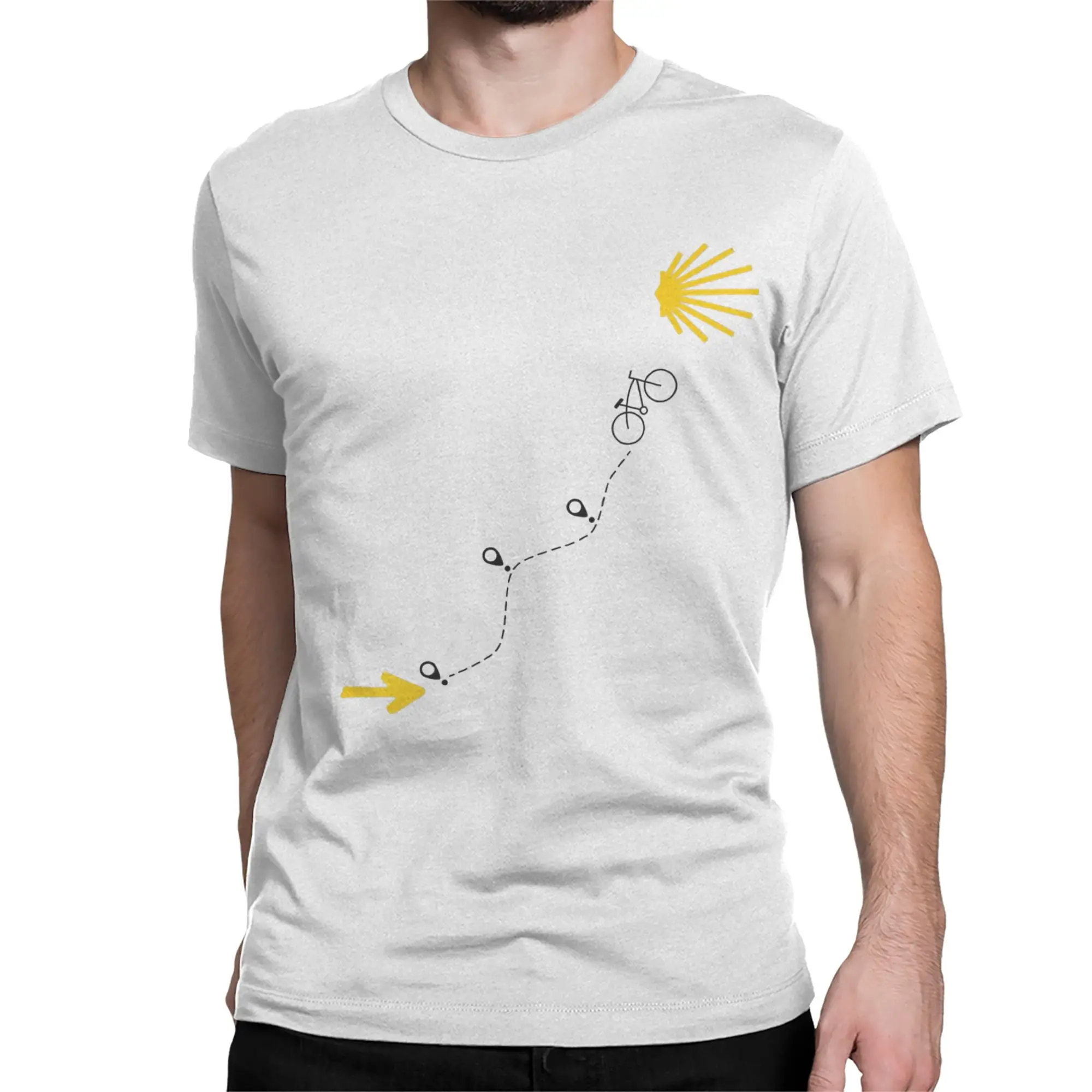 Bicycle Route to the Vieira of the Camino de Santiago T Shirt for Men Cotton Funny T-Shirts Round Collar Tees New Arrival