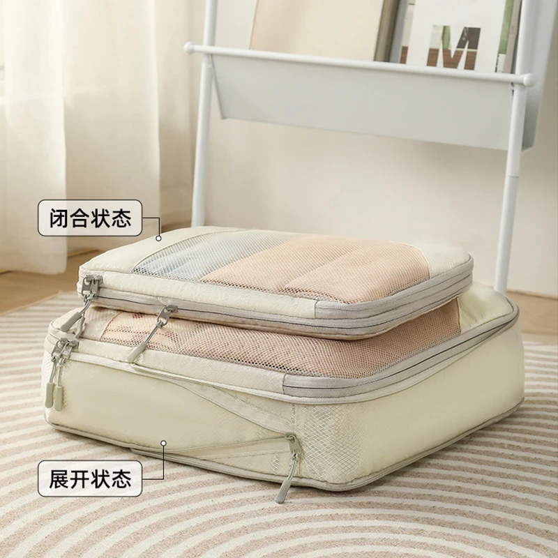 5PCS Compressed Packing Cubes Travel Storage Organizer Set Mesh Visual Luggage Portable Lightweight Suitcase Bag