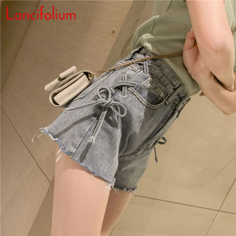 

Chic Bandage Denim Shorts Summer Women High Waist Wide Leg Bodycon Y2k Vintage Harajuku Indie Alina Tassel Micro Shorts 2023