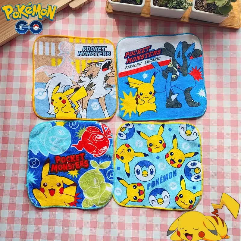 16x16cm Pokemon Towel Cute Pikachu Gengar Elf Cotton Square Towel Face Towel Anime Accessories Cosplay Kids Toys Birthday Gift