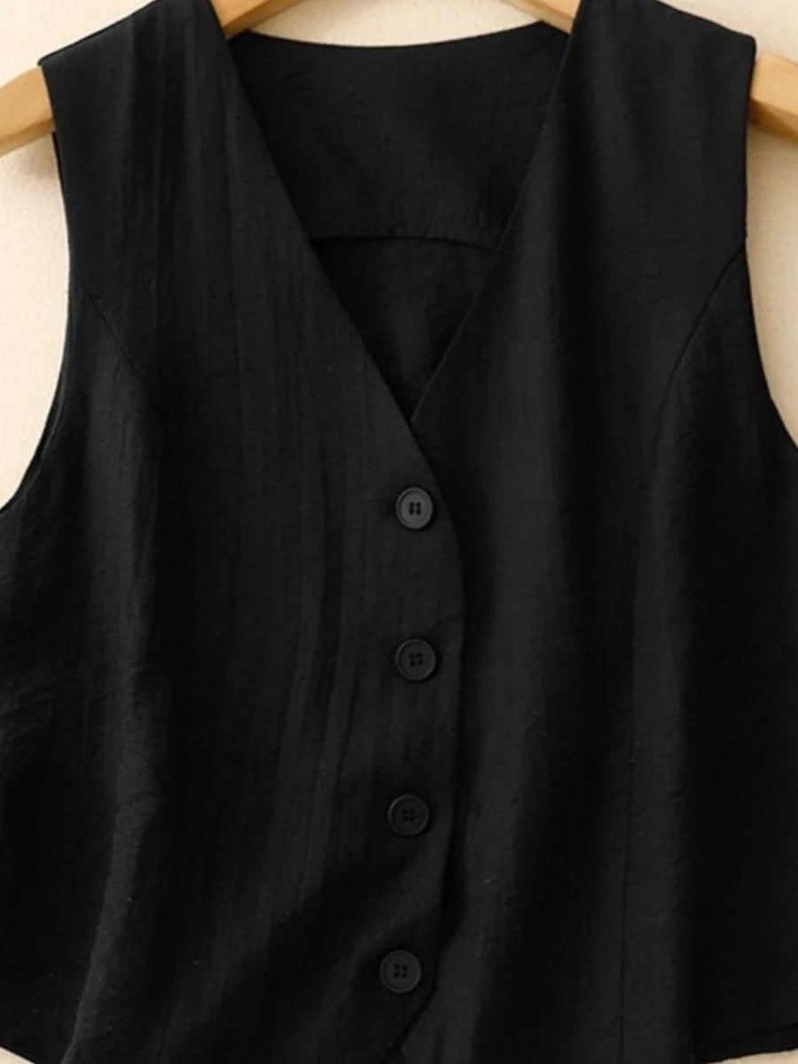 

Летняя верхняя одежда, костюм, хлопковый льняной жилет, женский однотонный утягивающий топ с v-образным вырезом, хлопково-льняной топ, тонкий топ