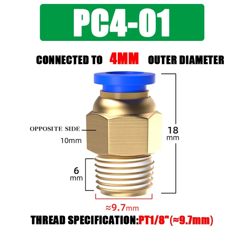 10/50 Stück PC-Pneumatik-Schnellverbinder 4–12 mm, Push-In-Anschluss für 1/8 Zoll, 1/4 Zoll, 3/8 Zoll, 1/2 Zoll BSPT-Gewinde, Luftschlauch und -rohr, für den industriellen Einsatz ​