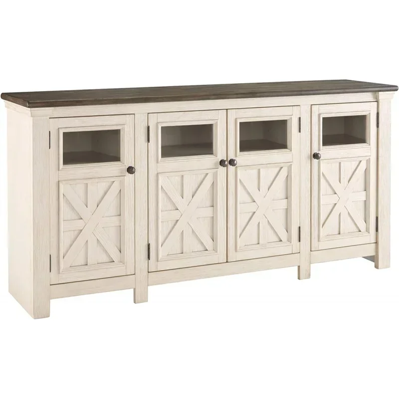 

# Signature Design By Ashley Bolanburg Two Tone Farmhouse TV Stand, Fits TVs Up To 72", 3 Cabinets And Adjustable Storage Shelv