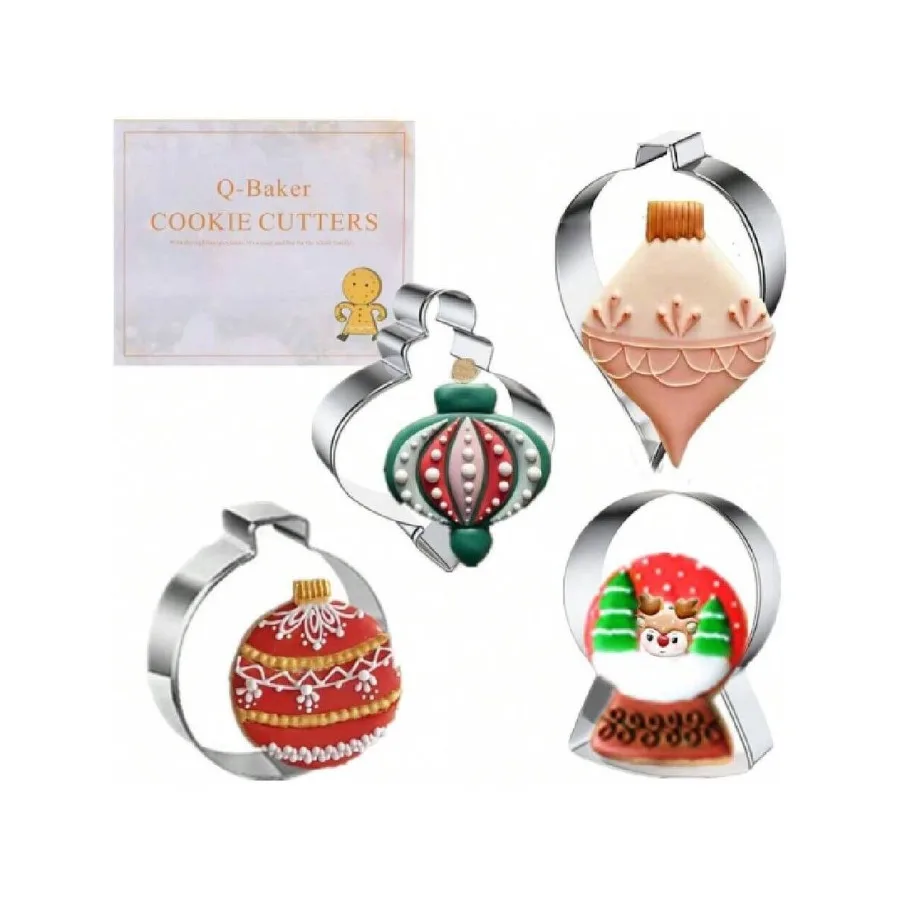 

Christmas Ornaments Cookie Cutters, 4PCS Stainless Steel Snow Globe, Round Ornament, Teardrop Bauble, Finial Shapes With Dratin