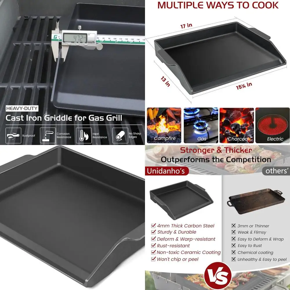 

17 x 13 Cast Iron Flat Griddle for Universal Stovetops, Gas Grills, and Outdoor Cooking